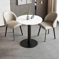 Ensemble de salle à manger commercial de luxe léger, chaise de salle à manger beige, table ronde en marbre avec base en métal noir, 2/4 personnes, pour café, hôtel, bistrot