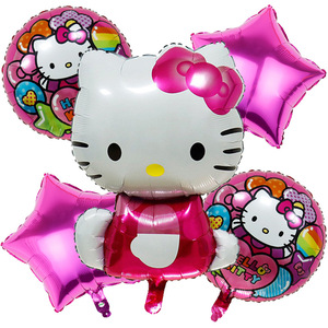 Ensemble de <span class=keywords><strong>5</strong></span> ballons en feuille d'aluminium à motif de chaton de dessin animé avec design tête de chat mignon pour les fêtes d'anniversaire des enfants - Product Image 4