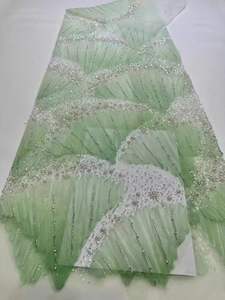 2025 Nigeria rojo guipur cuentas encaje bordado tela lentejuelas perlas trama punto Aso Ebi para boda Africana bordado - Product Image 4