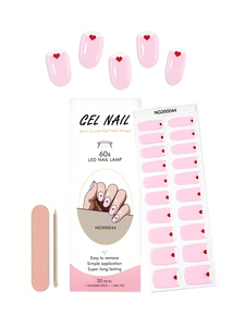 20 pièces de bandes adhésives semi-durcies pour ongles, effet gel, longue tenue, brillantes, avec confettis et paillettes, base nude, autocollantes, pour manucure DIY à domicile - Product Image 2