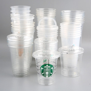 Custom logo printed coffee and drink plastic cup u shape 12, 16, 20, 24oz PP PET clear disposable plastic cup with lids