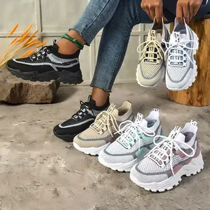 <span class=keywords><strong>JOYTIME</strong></span> Chaussures de sport pour femme, style sportif, nouvelle collection été, rehaussantes, décontractées, légères, avec semelle intérieure en mesh, à lacets, motif uni - Product Image 1