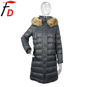 Hot Koop Bont Afneembare Winter Grey Lange Hooded Vrouwen Down Bovenkleding Met Gratis Verzending