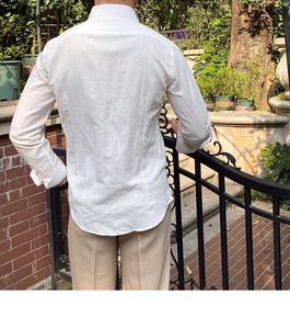<span class=keywords><strong>Chemise</strong></span> à <span class=keywords><strong>manches</strong></span> <span class=keywords><strong>longues</strong></span> de couleur unie <span class=keywords><strong>en</strong></span> coton et <span class=keywords><strong>lin</strong></span> pour hommes, t-shirt slim britannique d'affaires pour hommes - Product Image 4