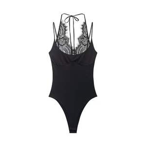 Ropa de Mujer, Primavera, Nueva Moda, Sexy, Versátil, Mono con Cuello Halter y Encaje con Parches - Product Image 4