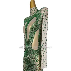 מהבהב יהלומי פאייטים חלולים מתוך slim סקסי מקשה אחת קצר חצאית דגם catwalk בגדי הזמר תלבושות מודל