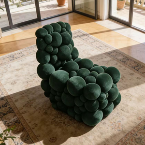 Sofá Individual Esférico de Diseño Único, Sillón Verde Tapizado con Mechones, <span class=keywords><strong>para</strong></span> Dormitorio, Lectura, Club, Decorativo - Product Image 4