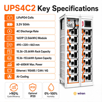 Wiren UPS4C2 Centros de Datos de Respaldo Confiables 153.6kWh BESS 60kW-600kW 4C Gabinete de Baterías Modular LiFePO4 de Alta Potencia Refrigerado por Aire