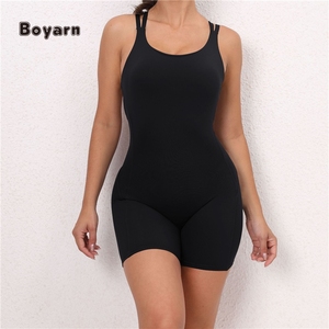 Boyarn จั๊มสูทขาสั้นสำหรับผู้หญิง, จั๊มสูทขาสั้นสำหรับใส่เล่นกีฬาก้นสีพีชมีสายคล้องไหล่สองข้างเพื่อความสวยงามด้านหลัง - Product Image 3