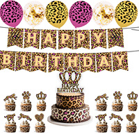 Décorations d'anniversaire pour fille motif guépard rose, comprenant assiettes, serviettes, gobelets, nappe, vaisselle pour fête de 18 ans sur le thème du léopard