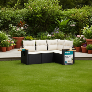 Ensemble de canapés de jardin modulaires en rotin PE noir avec coussins pour usage extérieur - Product Image 2