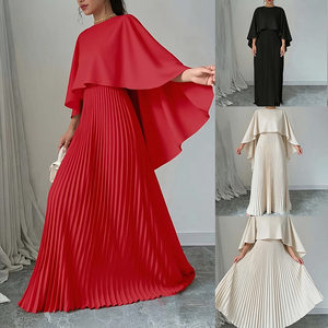 Elegante Vestido Maxi Plisado con Capa, Cuello Redondo, Corte Favorecedor, para Fiesta de Cóctel de Otoño, Vestido de Mujer, MOQ 1, Proveedor de <span class=keywords><strong>Boutique</strong></span> - Product Image 3
