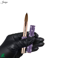 Pinceaux en acrylique Kolinsky ovales à manche métallique avec strass violets, outils de nail art de qualité supérieure pour gel de construction 3D
