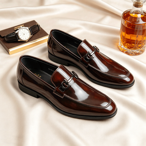 Mocassini di Lusso da <span class=keywords><strong>Uomo</strong></span> in Pelle Marrone Scuro, Eleganti <span class=keywords><strong>Scarpe</strong></span> Formali Slip-on a Specchio per Gentiluomini - Product Image 1