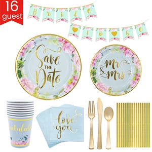 Hot Selling Modern Style Wedding Party Paper Plate Cup Set Party Supplies Disposable Hot Stamping Tableware Set - Product Image 3