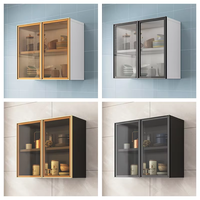 Armoire murale en panneaux de particules avec porte en verre, rangement suspendu pour cuisine, salle de bain, salle à manger