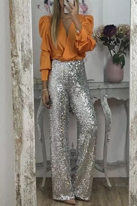 <span class=keywords><strong>Pantaloni</strong></span> <span class=keywords><strong>Eleganti</strong></span> King Mcgreen Star <span class=keywords><strong>con</strong></span> Paillettes, <span class=keywords><strong>Vita</strong></span> Alta, Gamba Larga, Slim Fit, Luminosi, Tinta Unita, Elastici, Streetwear - Product Image 3