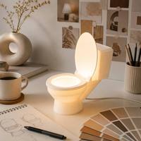 Lampe de table LED miniature en forme de toilettes imprimée en 3D, veilleuse fantaisie, lumière blanche chaude, décoration de bureau humoristique, cadeau pour chambre à coucher et salon