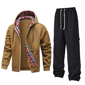 Ensemble de survêtement 2 pièces pour homme avec sweat à capuche zippé et pantalon de jogging doublé polaire, tenue de sport décontractée printemps automne - Product Image 5