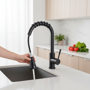 Robinet de cuisine extractible NES-CI253, <span class=keywords><strong>mitigeur</strong></span> chaud et froid, robinet d'évier rétractable, bec pivotant anti-éclaboussures, noir, usage domestique - Product Image 4