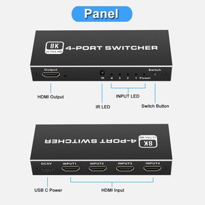อะแดปเตอร์ตัวแยกสัญญาณ4พอร์ต,ตัวสลับสัญญาณ8K @ 60Hz รองรับ <span class=keywords><strong>HDMI</strong></span> 2.1 <span class=keywords><strong>Switch</strong></span> <span class=keywords><strong>4K</strong></span> <span class=keywords><strong>120HZ</strong></span> 4 In 1 Out HD <span class=keywords><strong>HDR</strong></span> - Product Image 6