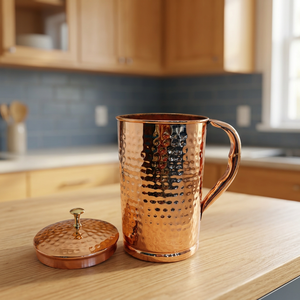 Carafe à eau en cuivre pur martelé de qualité supérieure 1250 ml, pichet artisanal à fossettes, poli miroir, articles ménagers, vaisselle, serveur de boissons - Product Image 2