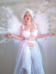Costume de spectacle, Plumes pour le dos, Coiffe, Gogo femme, Bikini en tulle blanc, Tournée commerciale de danse DS - Product Image 6