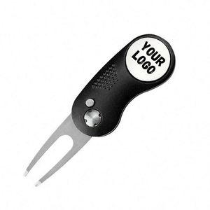 Outil de réparation de divots en aluminium avec logo, type couteau à lame escamotable, fourche à gazon avec marqueur de balle de golf détachable, cadeaux promotionnels personnalisés - Product Image 1
