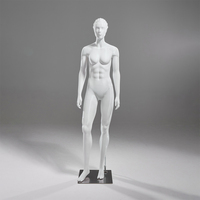 Mannequin athlétique féminin grandeur nature, pose debout avec les bras tombants, en fibre de verre avec base en métal/verre, M002-Jade-5
