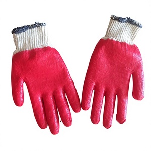 Red Nitrile Coated Cotton Garden <b>Gloves</b> Knit Wrist Anti-Slip Work Protection - Product Image 1
