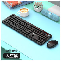Clavier de bureau sans fil 104 touches rétro avec touches rondes, rétroéclairage LED silencieux, double mode, design coloré et mignon, USB pour ordinateur portable/ordinateur de bureau