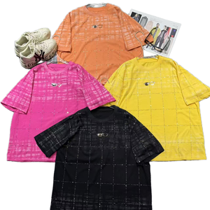 8037/T-shirt orange vif à motif varié, coupe régulière, col rond, polyester/coton, broderie de lettres blanches, pantalon large décontracté - Product Image 1