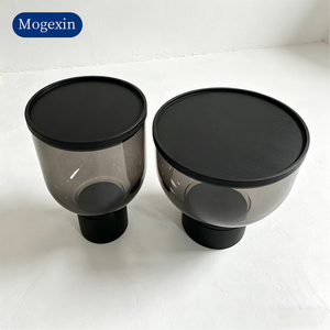 Modern Minimalist Smoke Grey Glass <b>Side</b> <b>Table</b> Creative Goblet Shaped Accent End <b>Table</b> With <b>Black</b> Base For Living Room Home - Product Image 3
