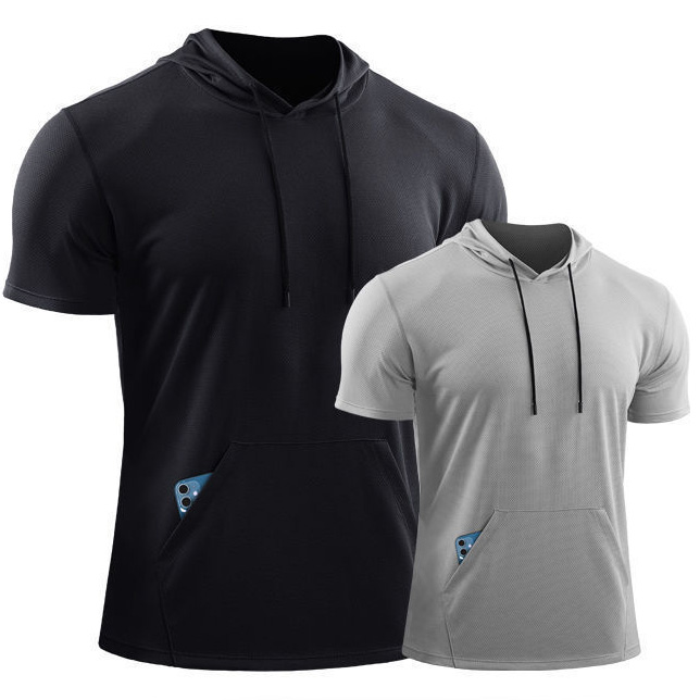Custom Recycled Polyester Hooded Workout Quick Dry T Shirt Sportswear N2734