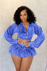 C2195 Conjunto de <span class=keywords><strong>falda</strong></span> ajustada sólida de alta calidad a la moda Y2K para mujer al por mayor (con pantalones de seguridad en el interior) - Product Image 4