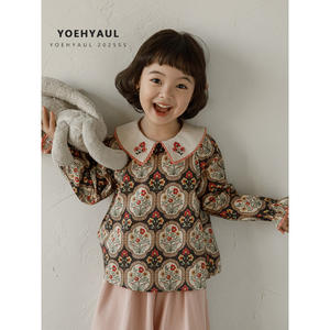 Chemisiers pour filles YOEHYAUL C3663 100% coton tissé pour adolescentes et petites filles, chemisiers à manches longues à imprimé floral pour enfants de 2 à 14 ans - Product Image 1