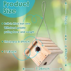 Hangende Natuurkleur Houten Winterkoninkje Vogelhuisjes Voor Buiten Met Metalen Bewaker Rustieke Grenen Houten Vogelhuisje - Product Image 2
