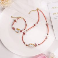 Ensemble de bijoux vintage bohème en perles et pierres précieuses, collier et bracelet en rhodonite, cristal naturel, pour les fêtes, les célébrations et les cadeaux