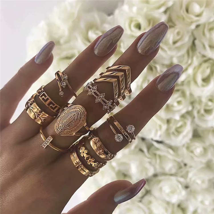 Ringe Mode Damen Großhandel Hochzeit Damen Knöchel Diamant vergoldet Fingerringe Set Frauen Schmuck