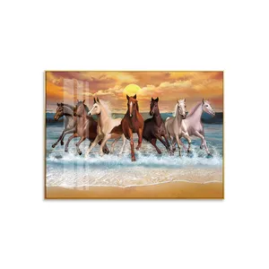 Famosos sete cavalos brancos correndo pinturas paisagem ouro na lona Wall Art Decor