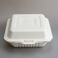 Boîte à lunch en bagasse de 8,7 pouces à 3 compartiments avec couvercle, biodégradable, micro-ondable, pour plats à emporter