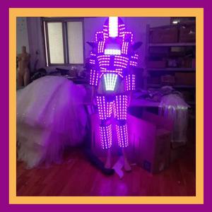 بدلة محارب ساموراي مستقبلية مضيئة بتقنية LED مع أجنحة على الكتف، طقم كامل من السباندكس/القطن بألوان RGB قابلة للتبديل - Product Image 4