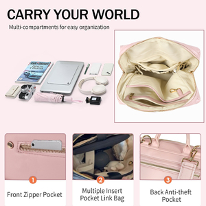 Mochila de cuero PU para mujer, mochila minimalista para ordenador portátil, mochila de viaje de gran capacidad, mochila escolar informal con bolsillo frontal con cremallera - Product Image 3