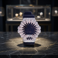 Montre numérique de luxe pour femme en acier inoxydable, boîtier incrusté de diamants, cadran saphir 40 mm, affichage LED, étanche 10 bars