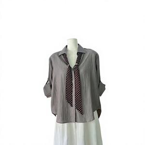 L814 Women's Linen Lightweight Woven Sheer Blouse <b>Scarf</b> Button-Down Collar Long Sleeve Loose Fit Casual Breathable Shirt Summer - Product Image 1