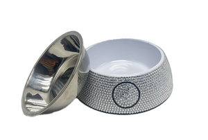 Luxo pet diamante cão tigela aço inoxidável marca moda aço inoxidável alimento utensílio de água potável - Product Image 2