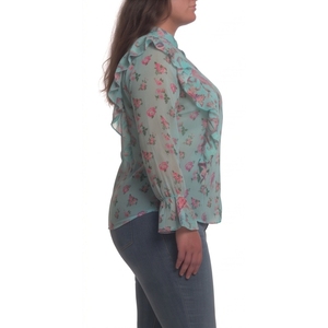 Women's Bohemian Chiffon Blouse With Ruffles Mandarin Collar Full Sleeve Paisley Print Loose Fit Spring Summer <b>Top</b> - Product Image 5