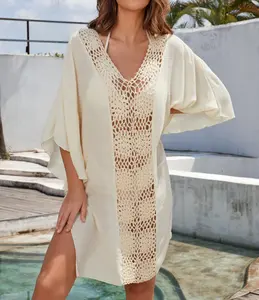 2022 Newest Design Long Sleeve Swimsuit Beach Cover Up Crochet Beach Bikini Cover Up Kimono For Women Kaftan Kimono