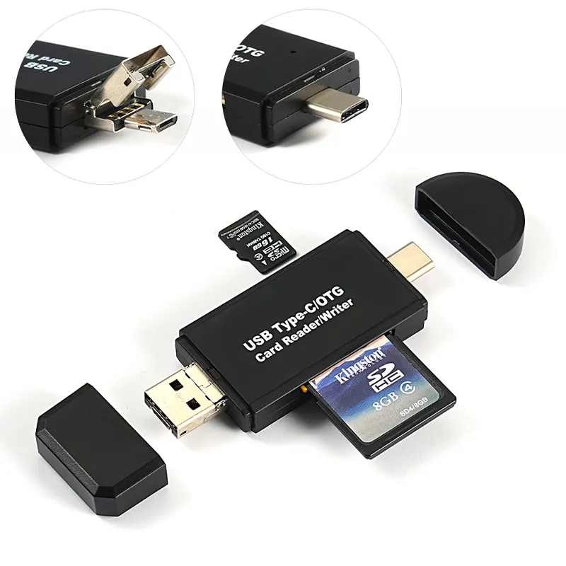 External OTG Type-C USB 2.0 Micro SD/TF SD Card Reader Writer for PC Mobile Phone Tablet