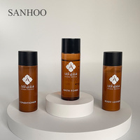 SANHOO 5 étoiles fournitures taille bouteille hôtel commodités ensemble de toilette personnalisé cheveux shampooing et revitalisant jetable